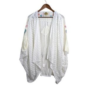 NEW Missy Robertson Lace Crochet Kimono Cardigan Large White Boho Romantic